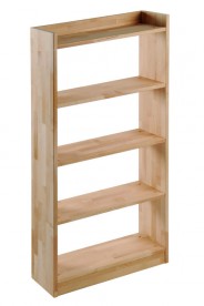 a wooden, open-backed bookcase